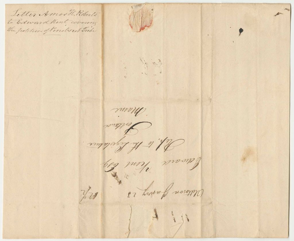 Miniature of Letter from Amos H. Roberts to Edward Kent, Covering the Petition of the Penobscot Tribe