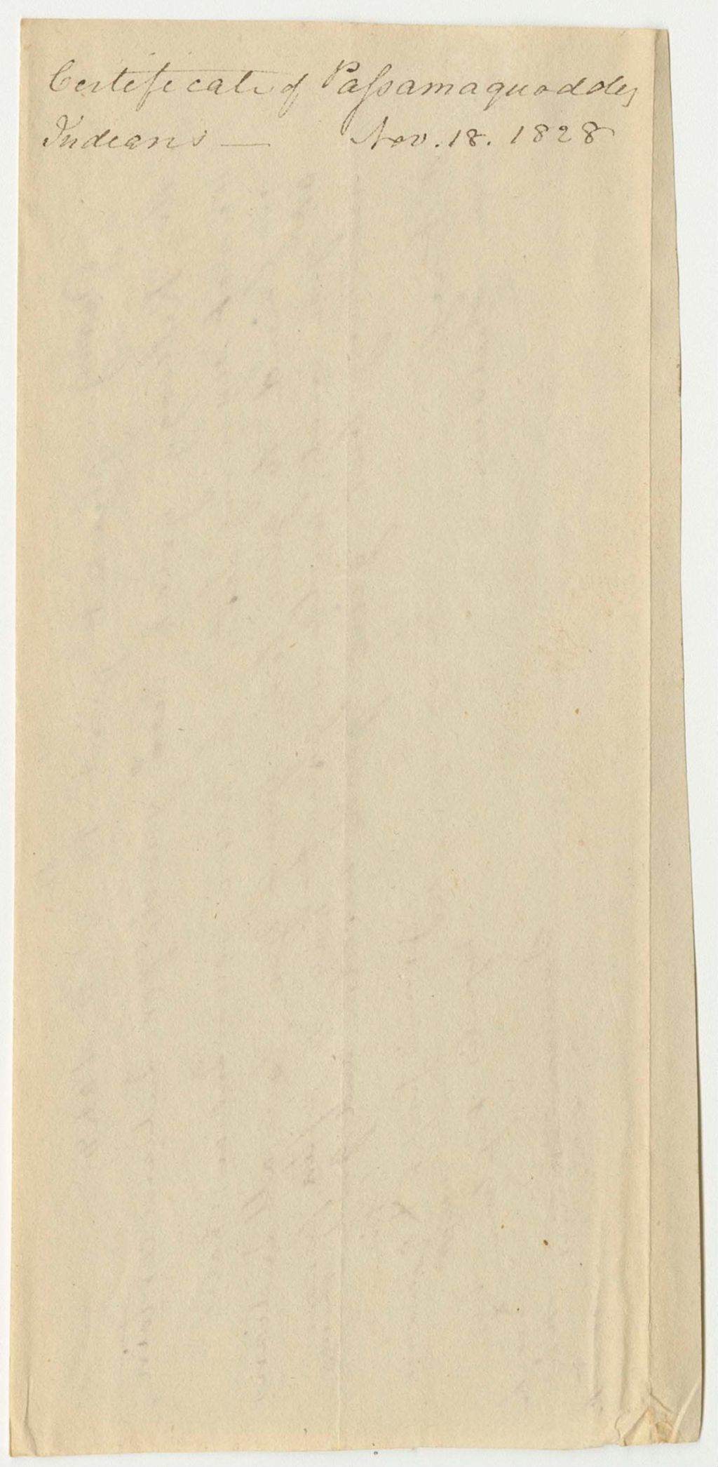 Miniature of Certificate of Passamaquoddy Indians, from Deacon Sockbason for Elijah Kellogg