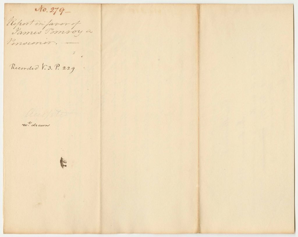Miniature of Report 279: Report on the Warrant in Favor of James Pomroy for a Pension