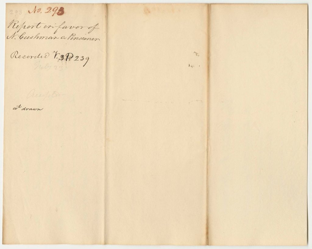 Miniature of Report 293: Report on the Warrant in Favor of Nathaniel Cushman of Belmont for a Pension