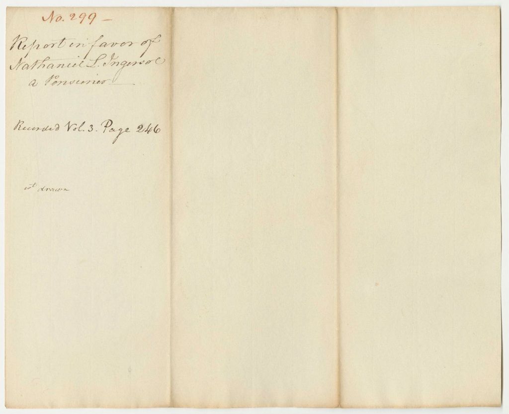 Miniature of Report 299: Report on the Warrant in Favor of Nathaniel L. Ingersol for a Pension