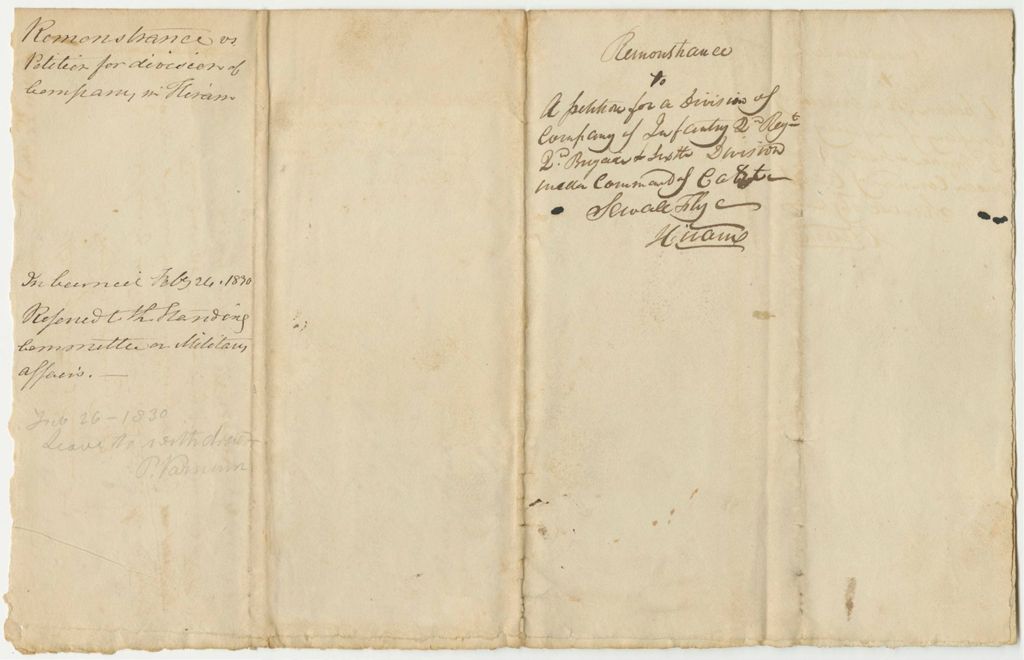 Miniature of Remonstrance Against the Petition for the Division of the Company in Hiram
