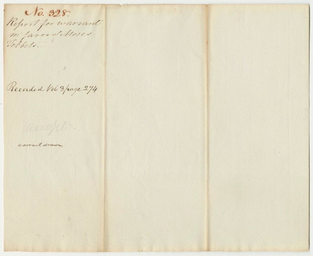Miniature of Report 328: Report on the Warrant in Favor of Moses Tibbets