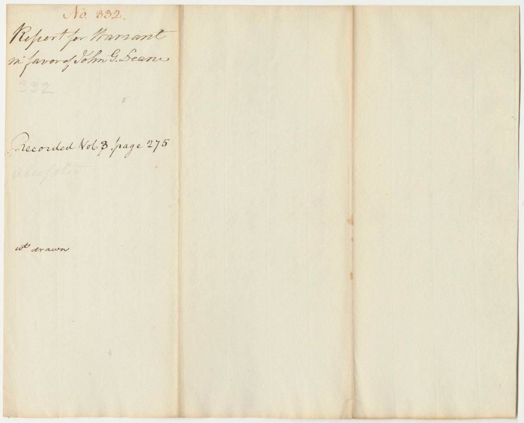 Miniature of Report 332: Report on the Warrant in Favor of John G. Deane for Services in Negotiations with the Penobscot Indians for Two Townships of Land