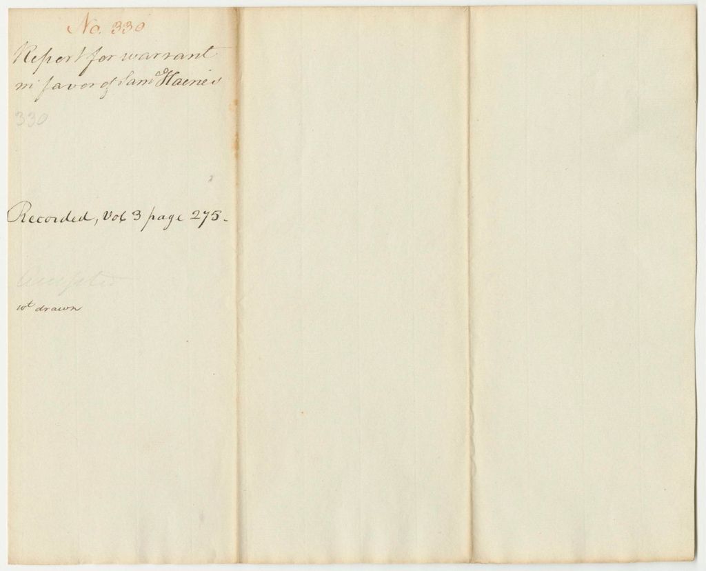 Miniature of Report 330: Report on the Warrant in Favor of Samuel Haines, Messenger of the Senate