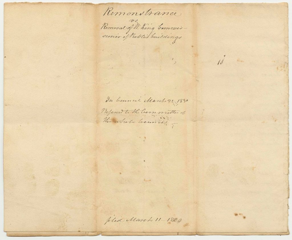 Miniature of Remonstrance Against the Removal of William King from the Office of Commissioner of Public Buldings