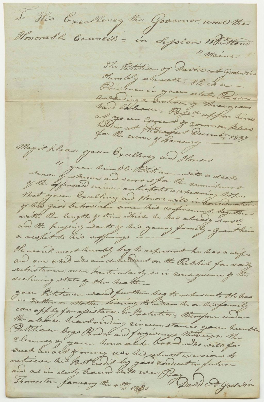 Miniature of Petition of David A. Godwin for a Pardon