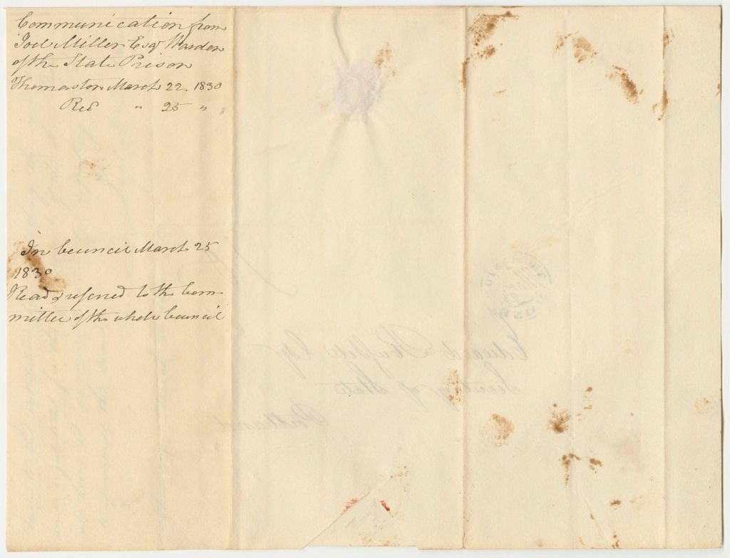 Miniature of Communication from Joel Miller, Esq., Warden of the State Prison, in Relation to the Rules and Orders of the State Prison