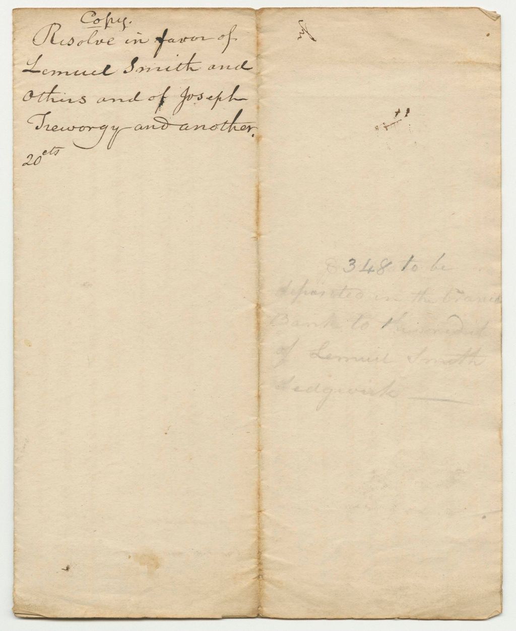 Miniature of Resolve in Favor of Lemuel Smith and Others and of Joseph Treworgy and Another