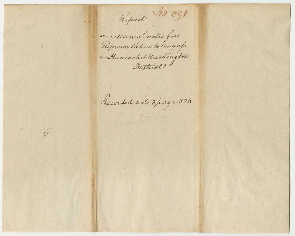 Miniature of Report 391: Report on the Return of Votes for Representative to Congress in Hancock and Washington District
