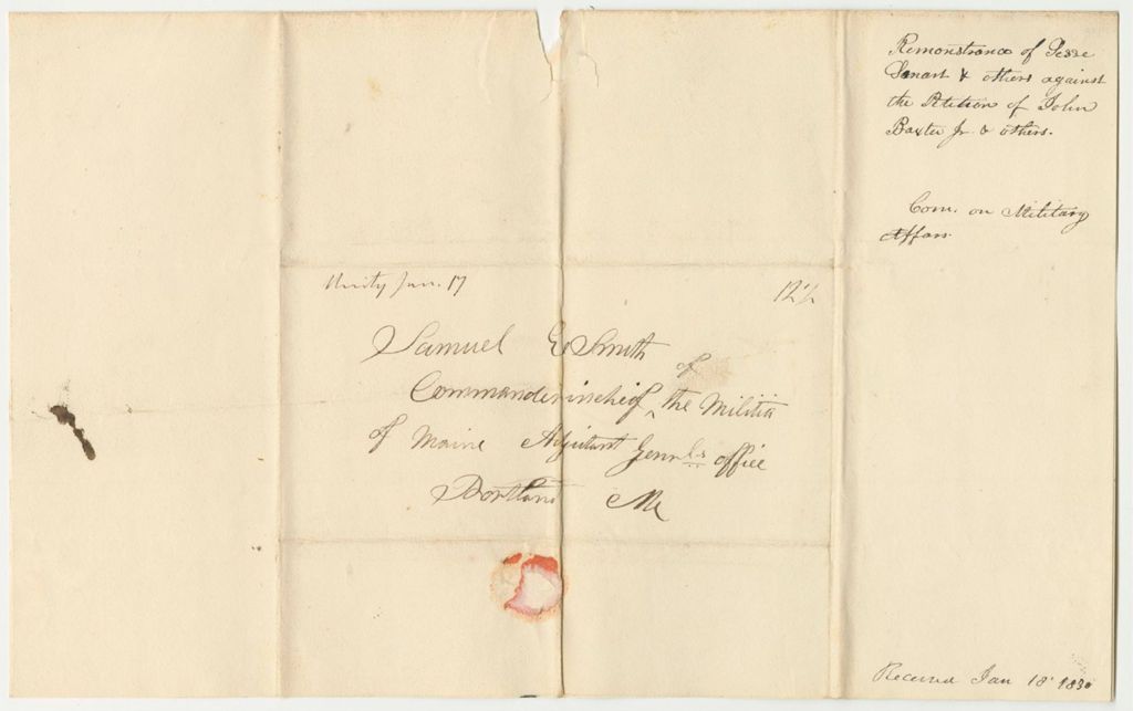 Miniature of Remonstrance of Jesse Smart and Others Against the Petition of John Baxter and Others