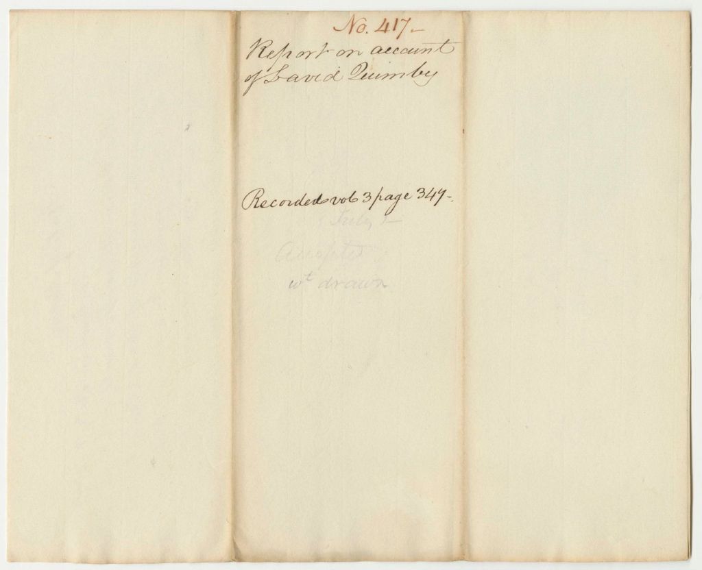 Miniature of Report 417: Report on the Account of David Quimby for Expenses of the State Arsenal