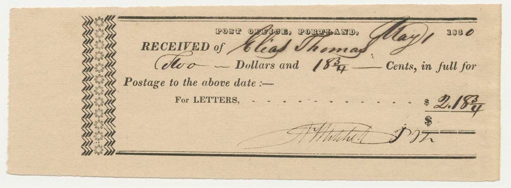 Miniature of Portland Post-Office's Bill for Elias Thomas