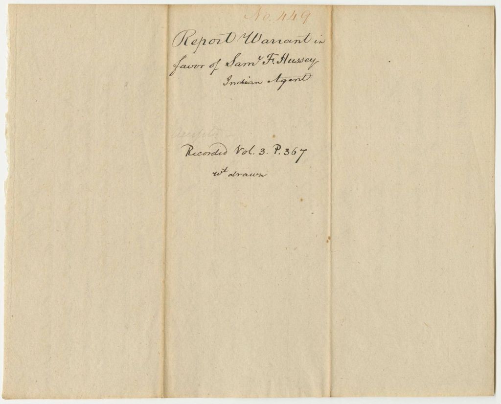 Miniature of Report 449: Report on the Warrant in Favor of Samuel F. Hussey, Penobscot Indian Agent