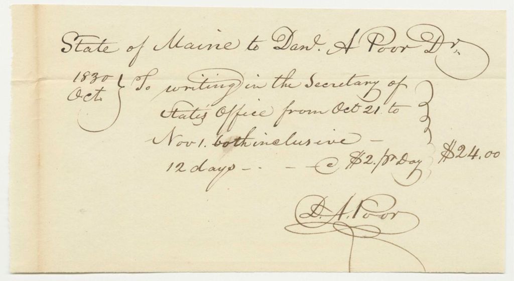 Miniature of Account of Daniel A. Poor, Secretary of State's Clerk
