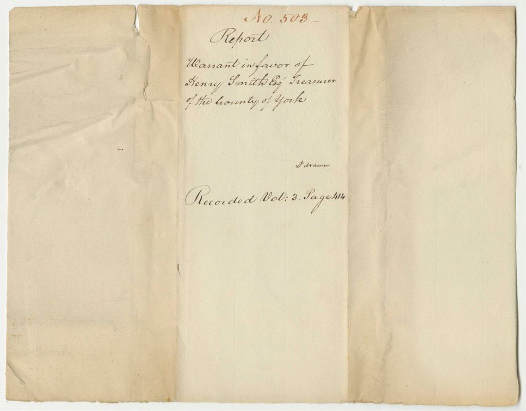 Miniature of Report 503: Report on the Warrant in Favor of Henry Smith, Esq., Treasurer of York County