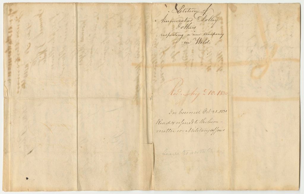 Miniature of Petition of Ammizabad Dolley and Others, Respecting a New Company in Weld