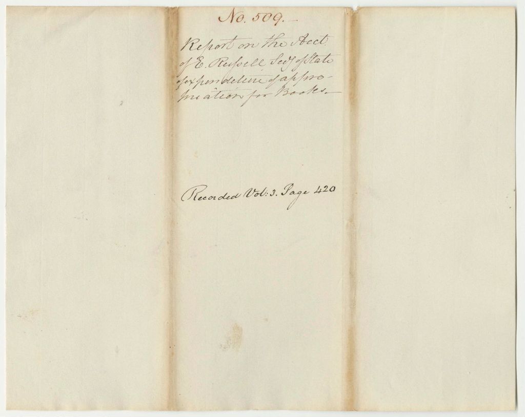 Miniature of Report 509: Report on the Account of Edward Russell, Secretary of State for the Expenditure of the Appropriation for Books