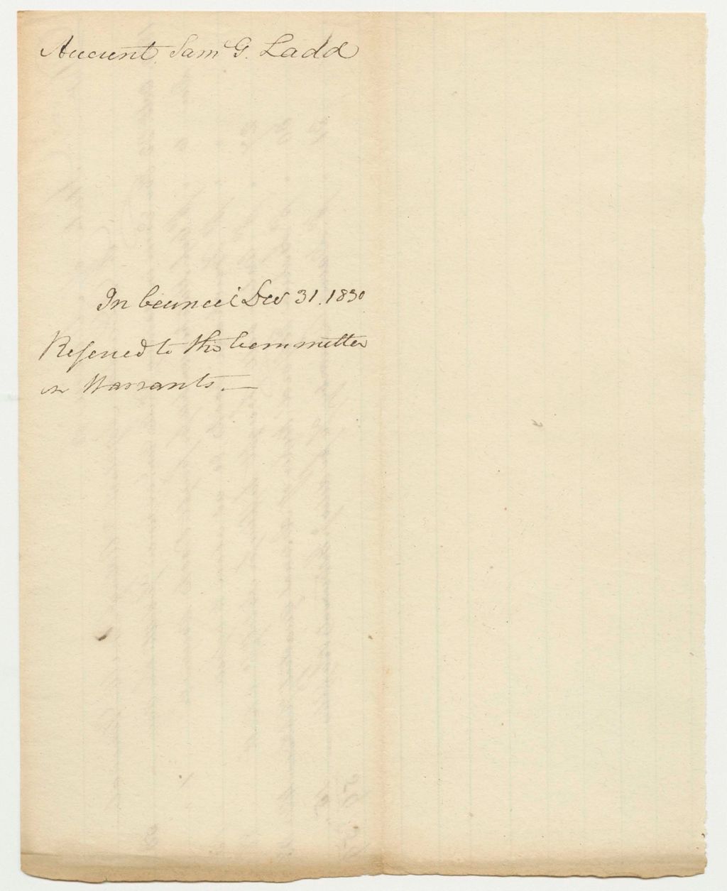 Miniature of Account of Samuel G. Ladd, Adjutant General and Acting Quartermaster General
