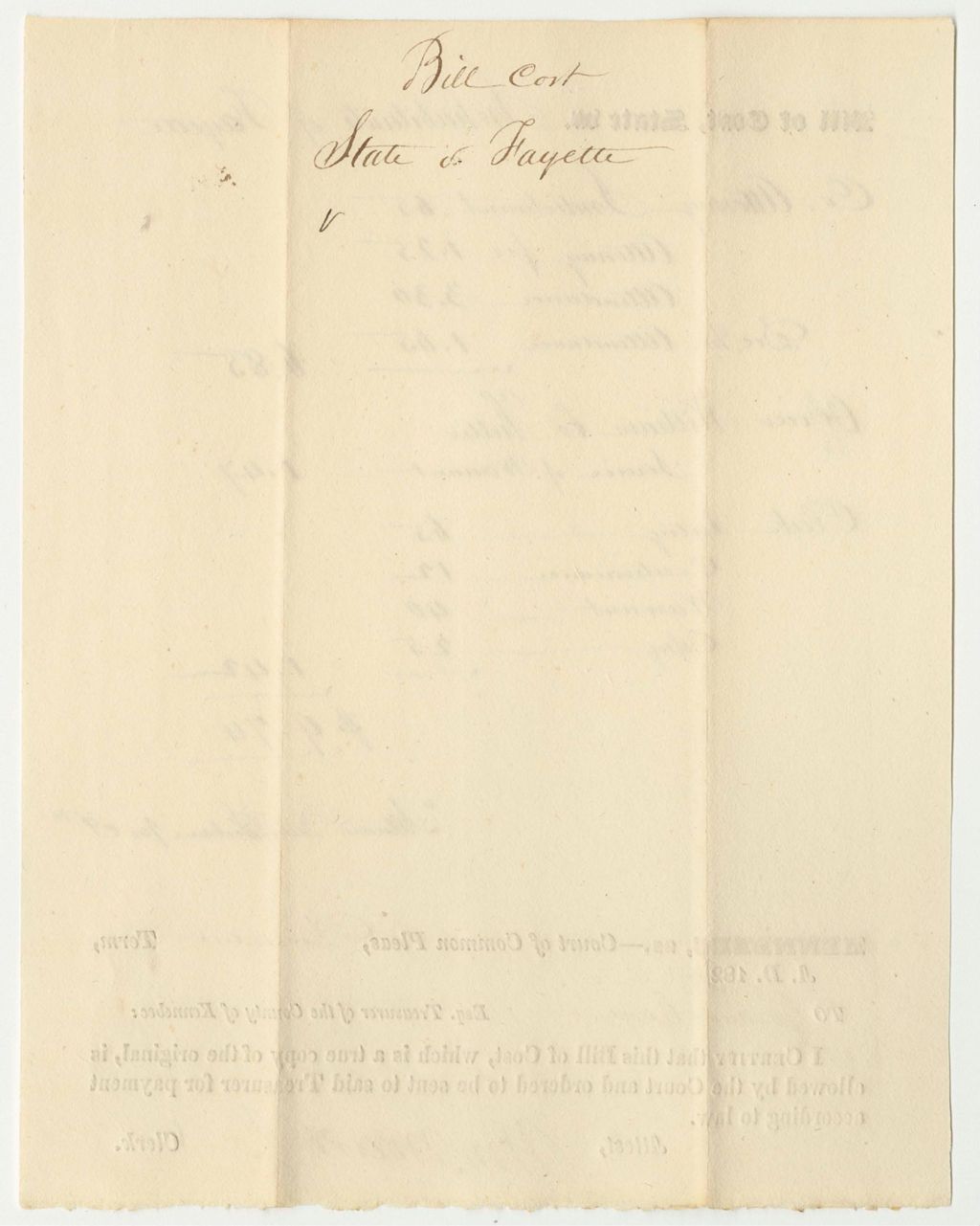 Miniature of State of Maine v. Inhabitants of Fayette, Bill of Cost in the Court of Common Pleas in Kennebec, December Term 1830