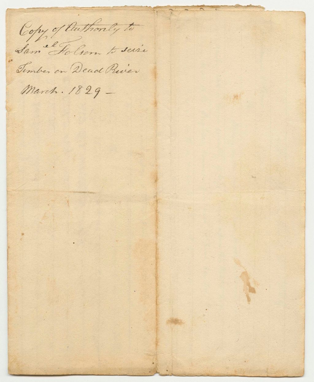Miniature of Copy of Authority to Samuel Folsom to Seize Timber on Dead River