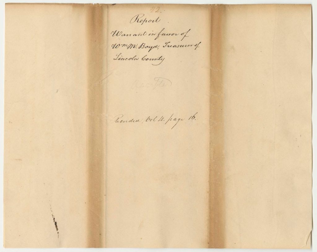 Miniature of Report 22: Report on the Warrant in Favor of William M. Boyd, Treasurer of Lincoln County