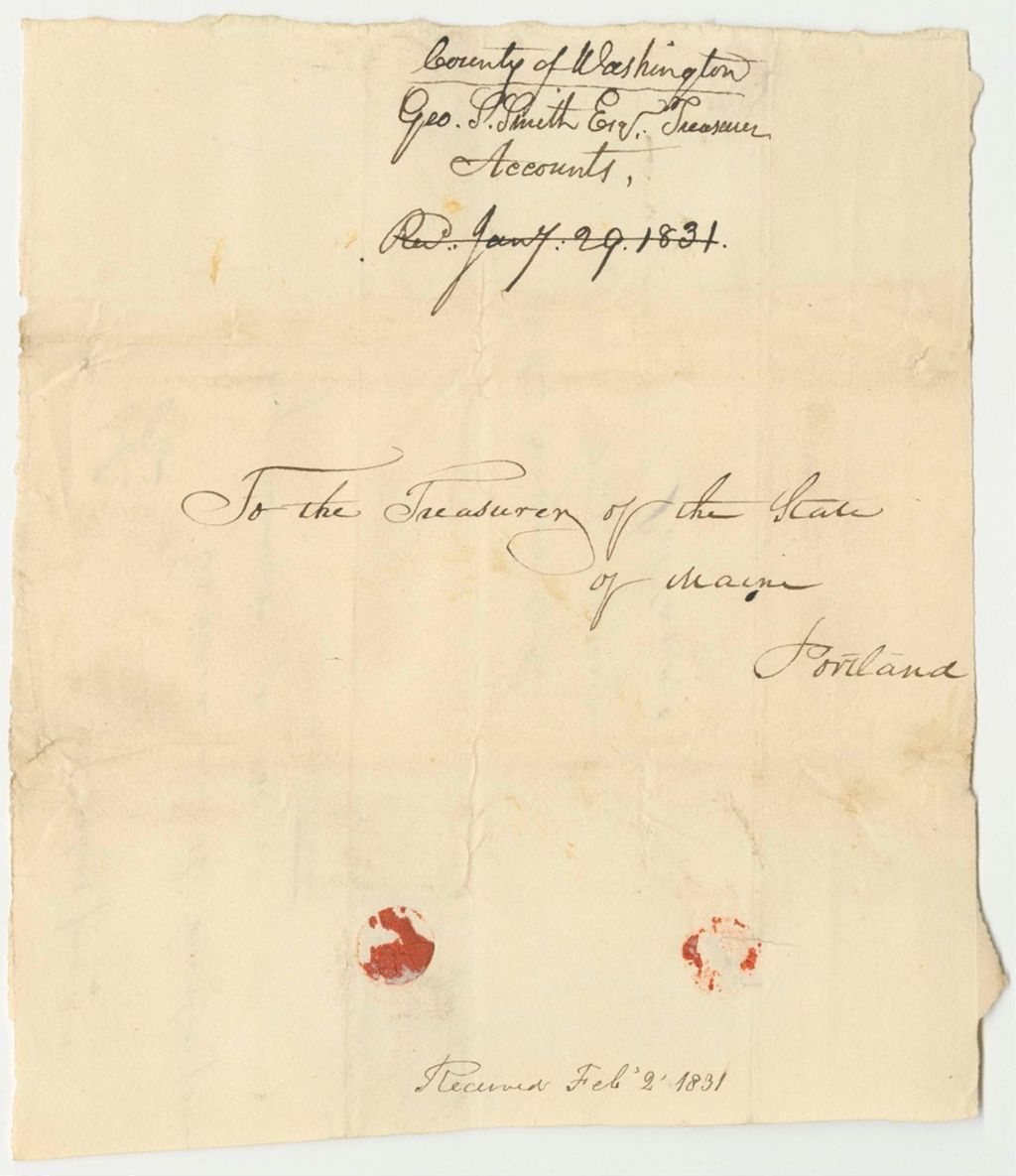 Miniature of Communication from George S. Smith, Esq., Treasurer of Washington County, Enclosing Vouchers from His Account