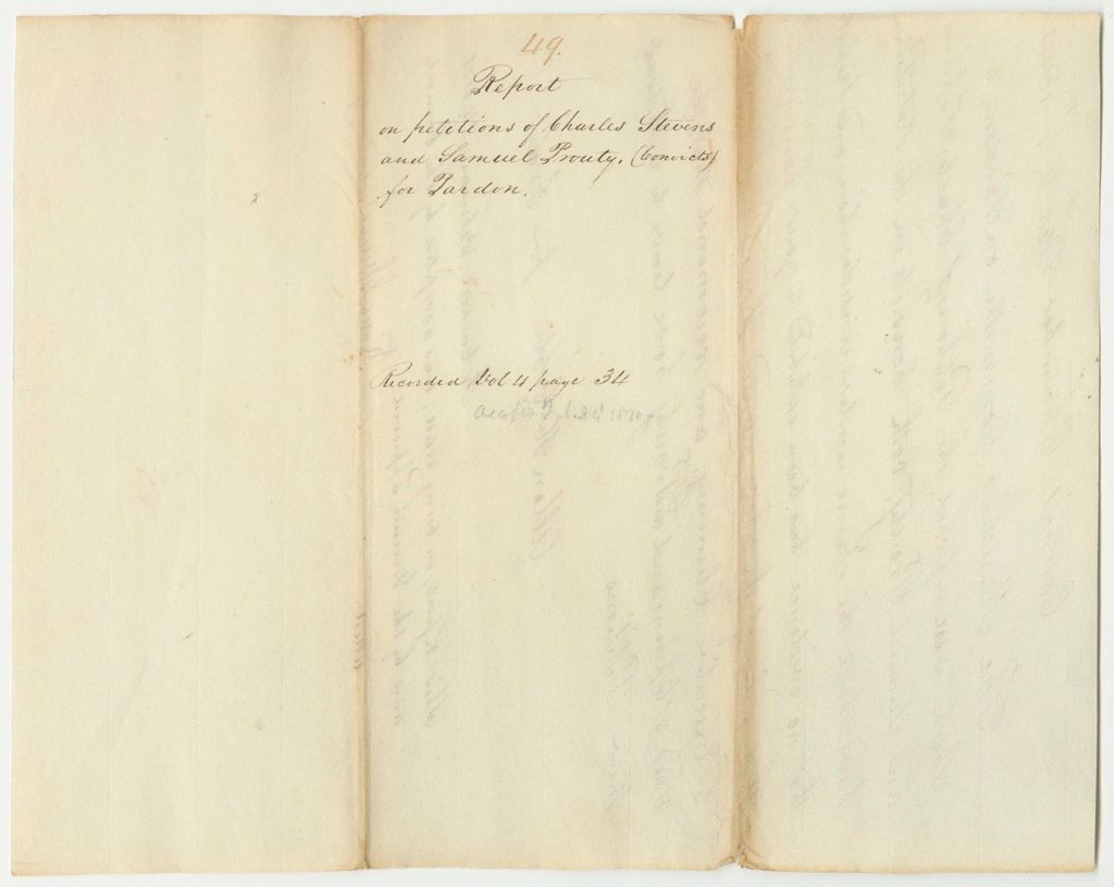 Miniature of Report 49: Report on the Petitions of Charles Stephens and Samuel Prouty for Pardons
