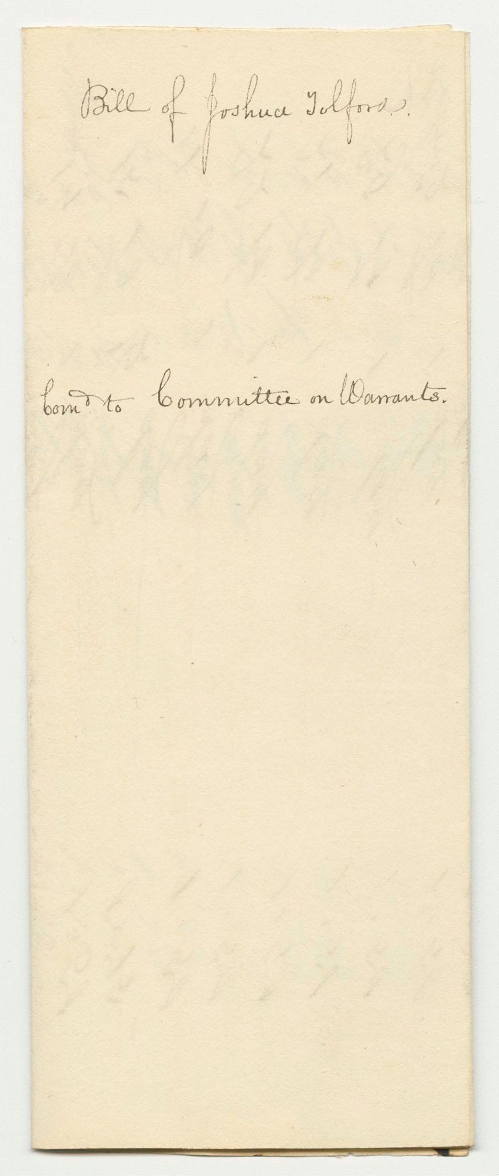Miniature of Joshua Tolford's Bill for Taking Care of Public Property at the State Arsenal