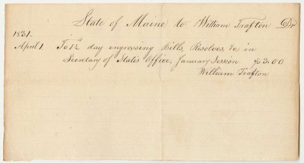 Miniature of Account of William Trafton, Clerk in the Secretary of State's Office