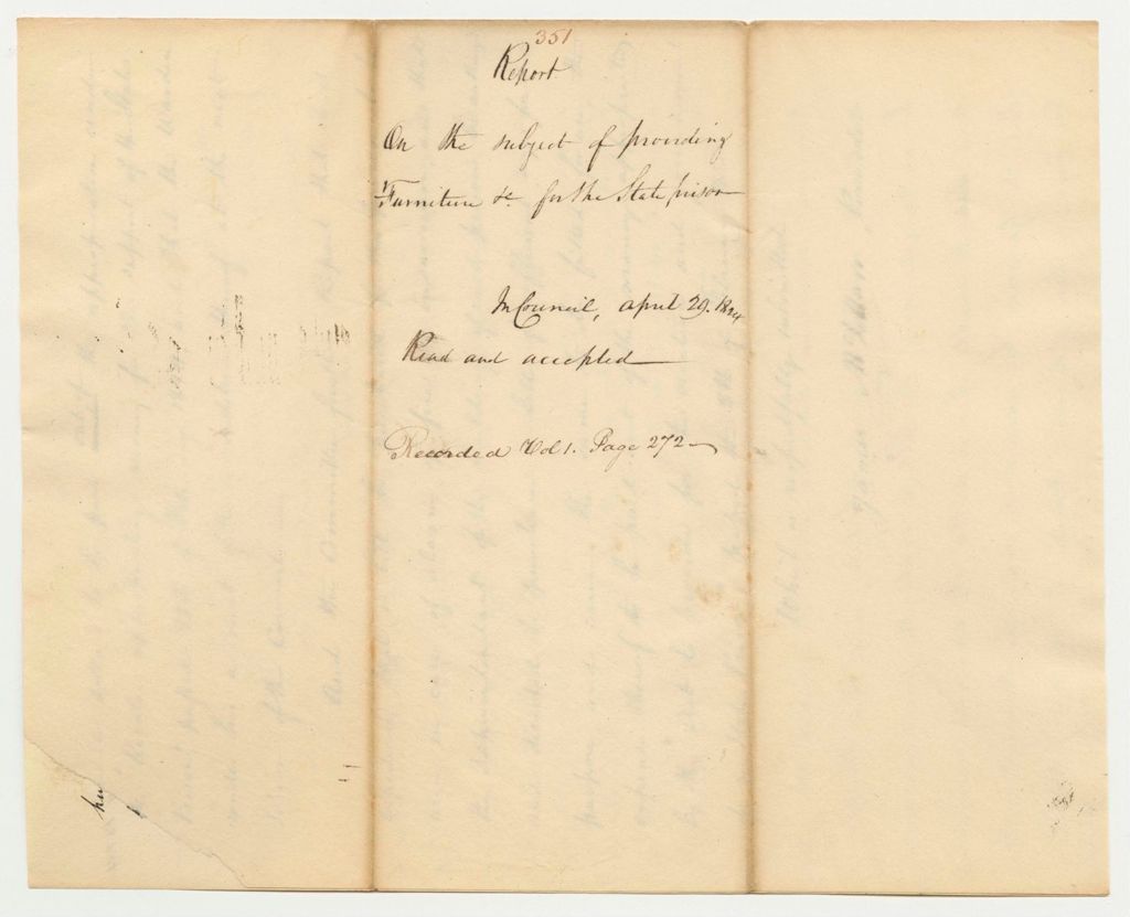 Miniature of Report 351: Report on the Subject of Providing Furniture Etc., for the State Prison