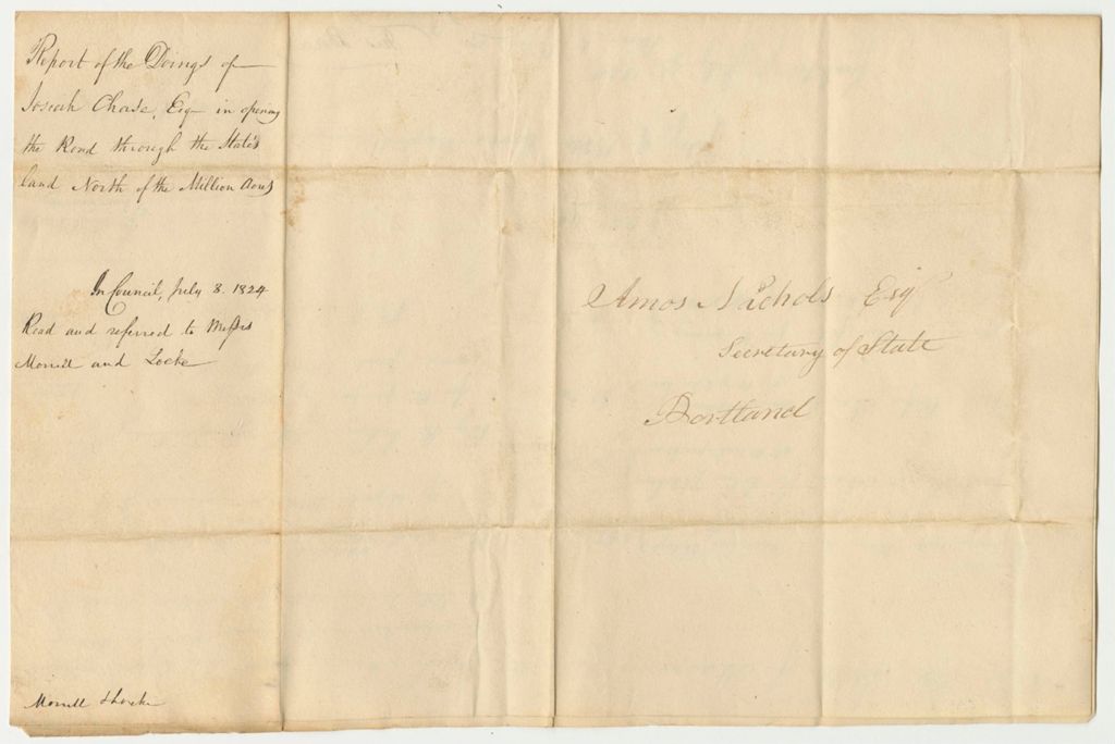 Miniature of Report of the Doings of Josiah Chase, Esq., in Opening the Road Through the State's Land North of the Million Acres