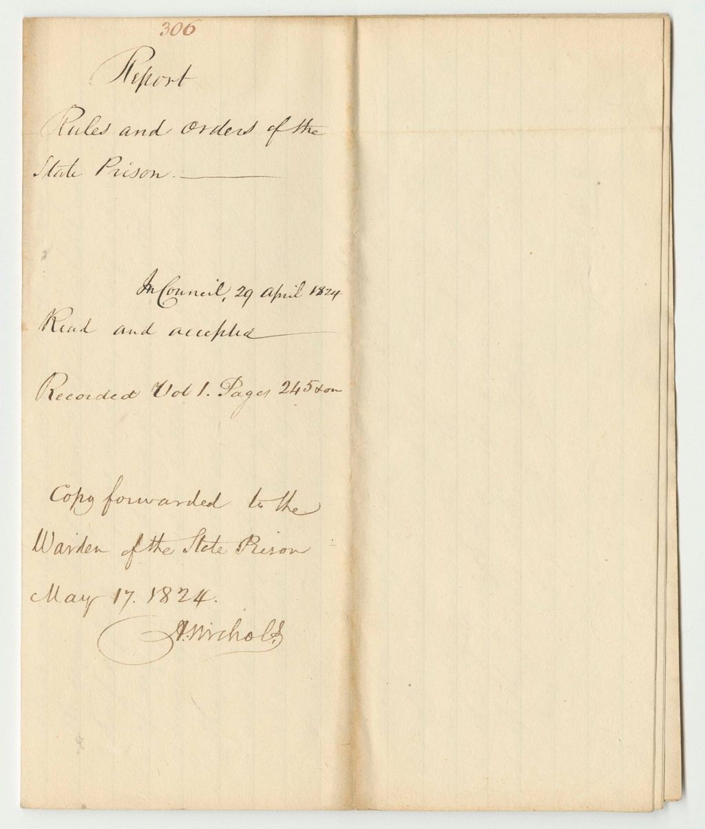 Miniature of Report 306: Report of the Rules and Orders of the State Prison