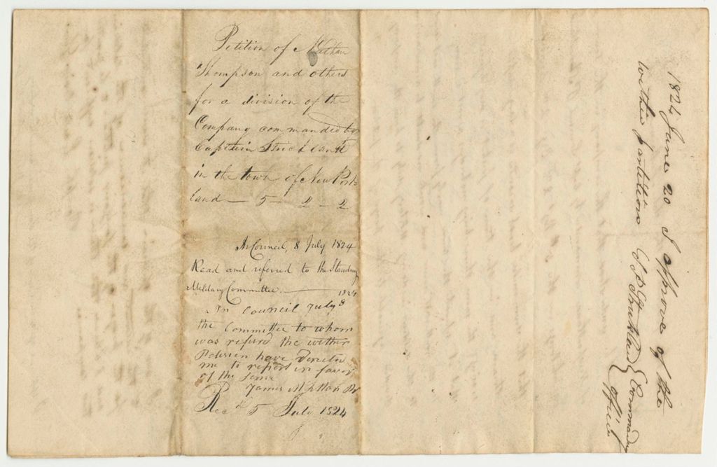 Miniature of Petition of Nathan Thompson and Others for a Division of the Company Commanded by Captian Strickland in the Town of New Portland