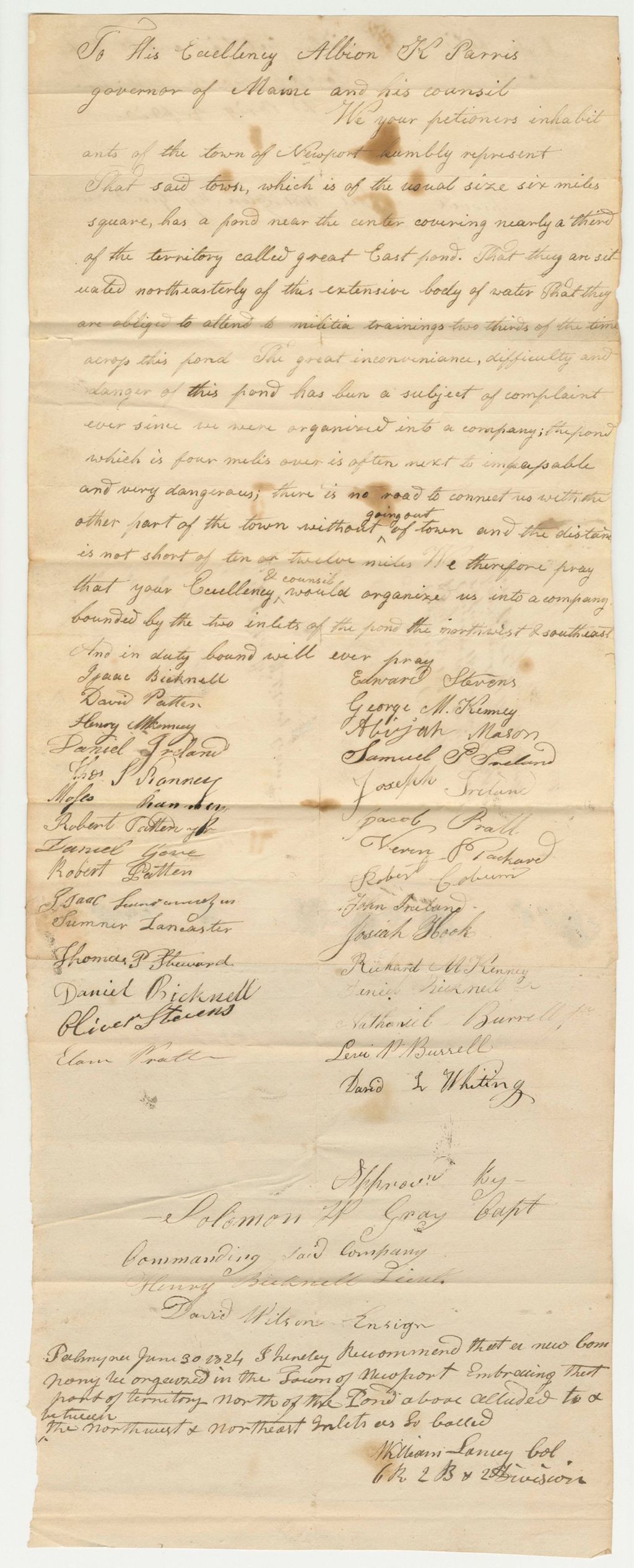 Miniature of Petition of Edward Stevens and Others for a New Company in the Town of Newport