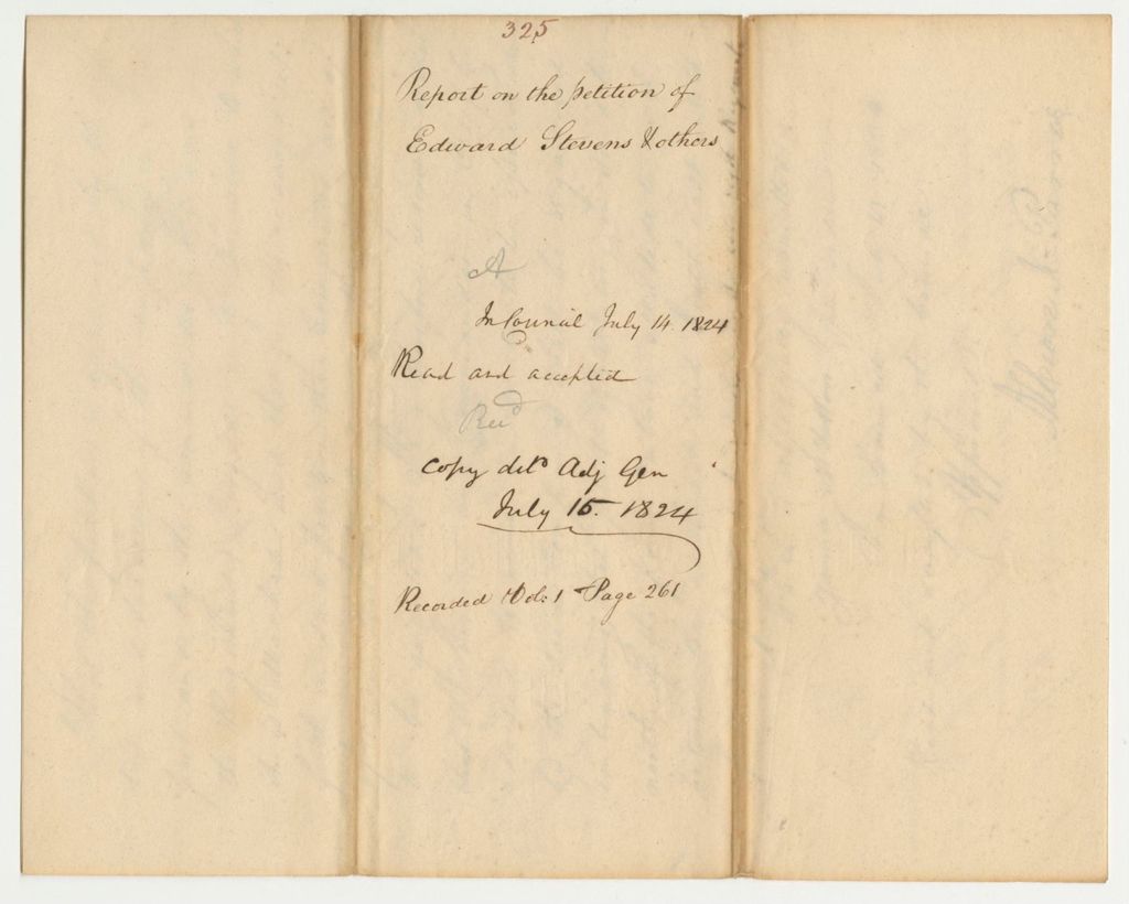 Miniature of Report 325: Report on the Petition of Edward Stevens and Others for a Division of the Militia Company in Newport