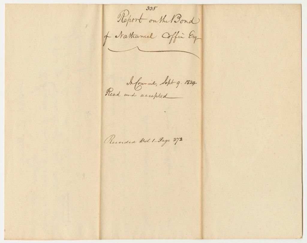 Miniature of Report 335: Report on the Bond of Nathaniel Coffin, Esq., Clerk of Judicial Courts in Lincoln County