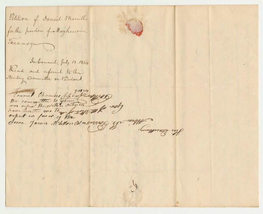 Miniature of Petition of Daniel Merrill for the Pardon pf Mayhew Tecusy