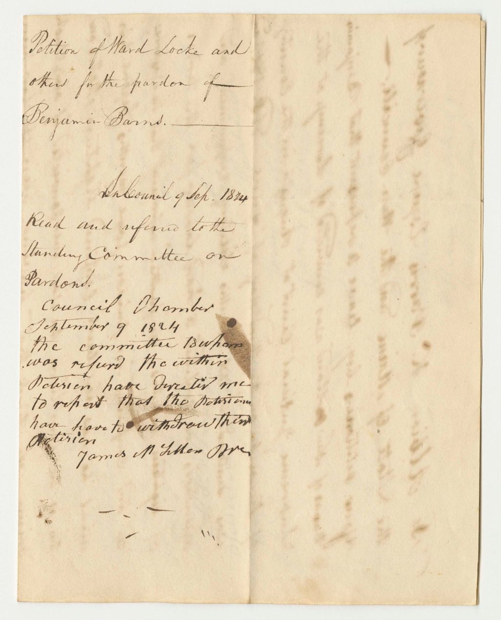 Miniature of Petition of Ward Locke and Others for the Pardon of Benjamin Barns