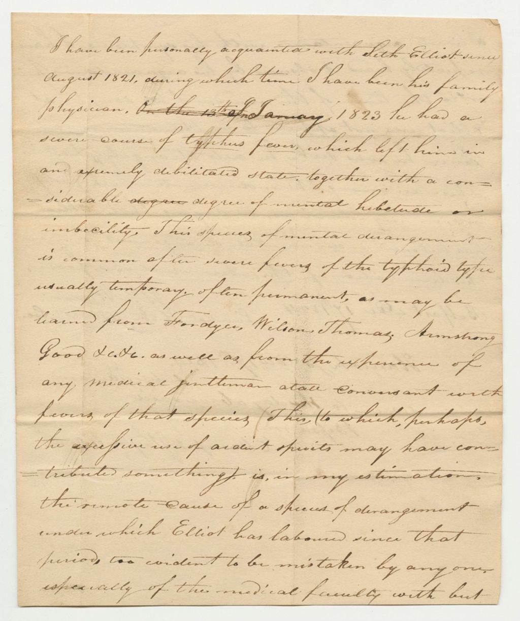 Miniature of Certification of Physician Joseph L. Stevens of Seth Elliot's Health Prior to His Crime
