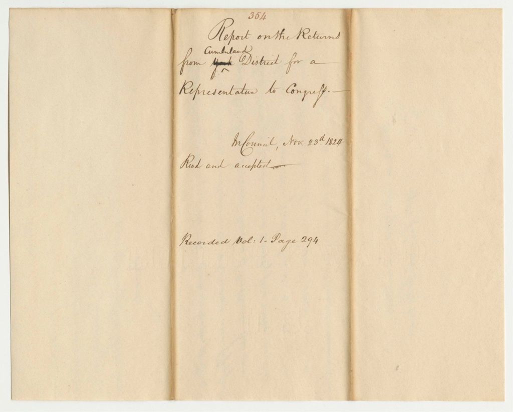 Miniature of Report 354: Report on the Returns from Cumberland District for a Representative to Congress