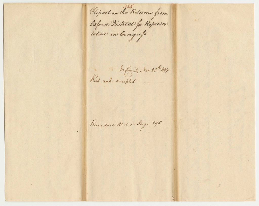 Miniature of Report 355: Report on the Returns from Oxford District for Representative in Congress