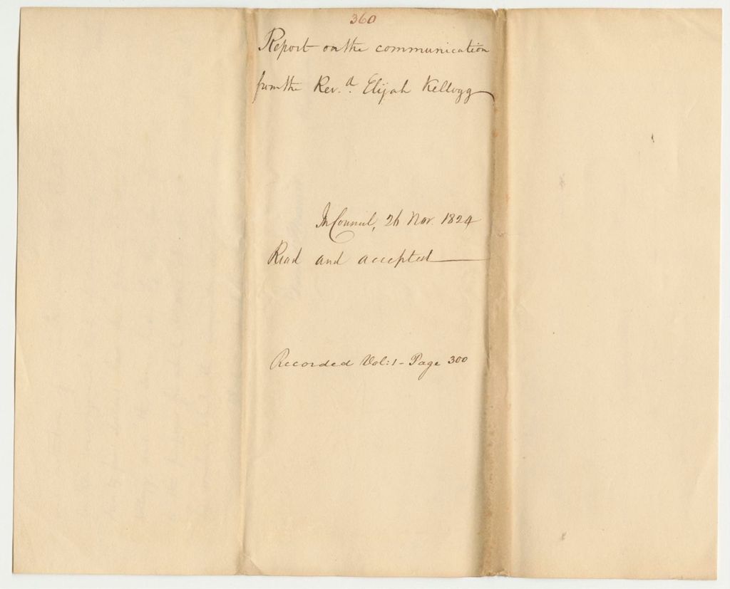 Miniature of Report 360: Report on the Communication from Reverend Elijah Kellog