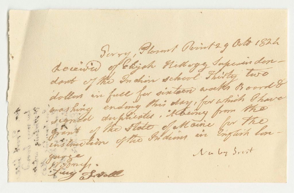Miniature of Nathaniel Frost's Bill for Board and Working While Instructing the Passamaquoddy Indians