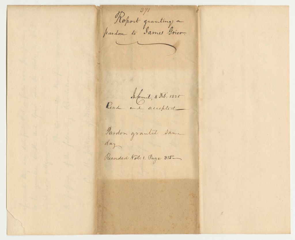 Miniature of Report 371: Report Granting a Pardon to James Grier