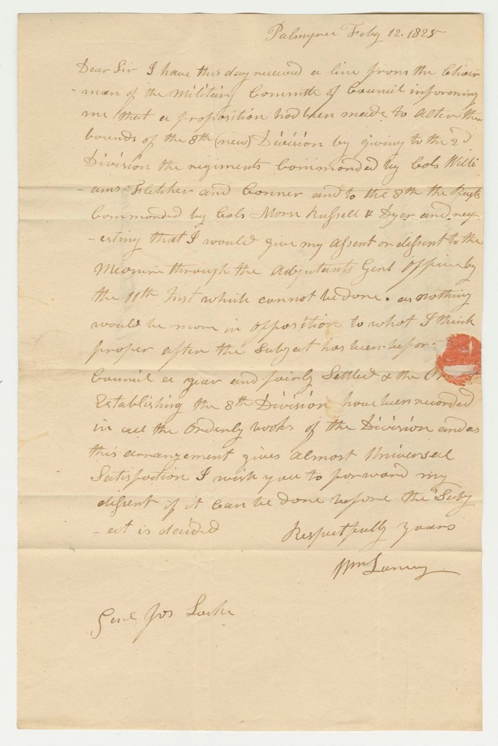 Miniature of Communication of William Lancey in Relation to the Division of the Second Division