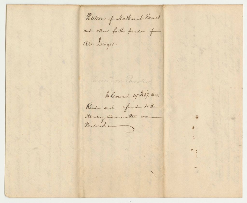 Miniature of Petition of Nathaniel Eames and Others for the Pardon of Asa Sawyer