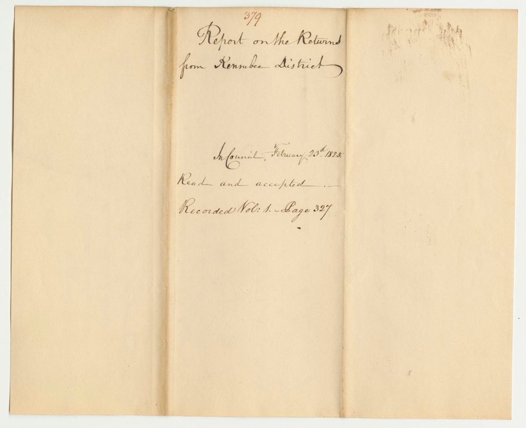 Miniature of Report 379: Report on the Returns from Kennebec District for Representative in Congress
