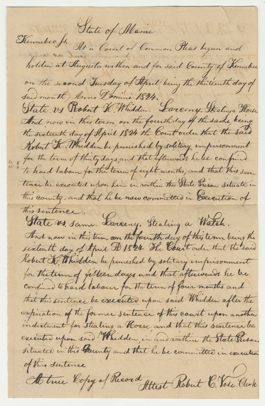 Miniature of Copy of the Sentence of Robert K. Whidden