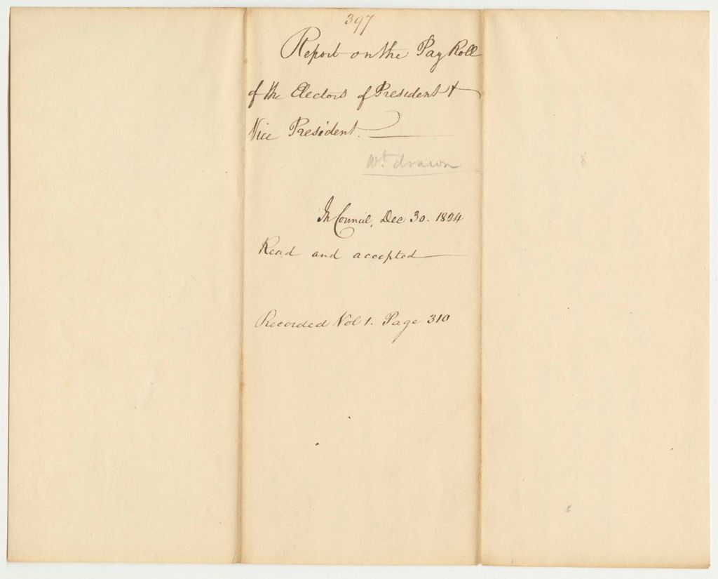 Miniature of Report 397: Report on the Payroll of the Electors of President and Vice President